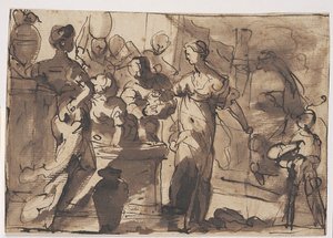 Eliezer en Rebecca bij de Bron in de Stad Nahor door Domenico Piola