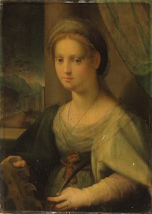 Portret van een dame als Sint-Catharina van Alexandrië door Domenico Puligo