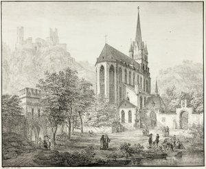 Collegiale Kerk van Onze-Lieve-Vrouw, met Kasteel Schoenberg in Oberwesel aan de Rijn