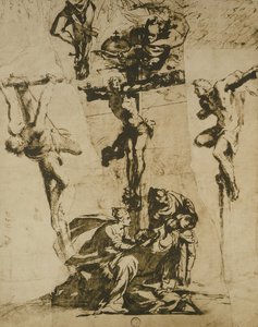 Studie van de Kruisiging en de Flauwvallende Maagd door Domenico Robusti Tintoretto