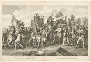 Militaire stoet met oorlogsbuit op kar Triomftocht van Alexander de Grote in Babylon door Domenico Rossetti