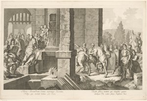 Militaire stoet gaat een gebouw binnen door Domenico Rossetti