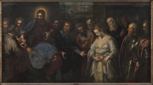 Christus en de overspelige vrouw door Domenico Tintoretto