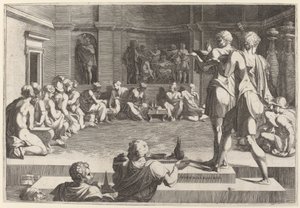 Het banket van Alexander de Grote door Domenico del Barbiere after Francesco Primaticcio