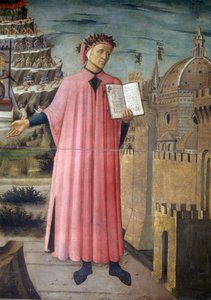 Italië, Toscane, Florence, Kathedraal, portret van Dante Alighieri, Florence en allegorie van de Goddelijke Komedie door Domenico di Michelino