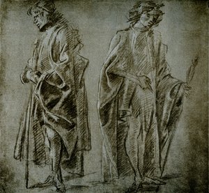 Draperie studies voor twee mannelijke figuren door Domenico school of Ghirlandaio