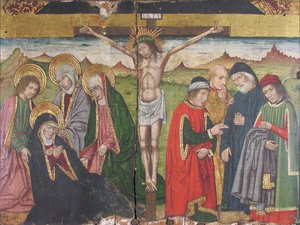 Paneel met De Kruisiging van Retabel door Domingo Ram