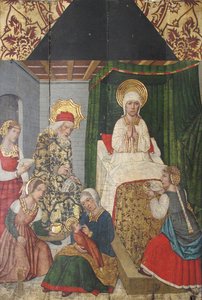 Paneel met de Geboorte van St. Johannes de Doper uit Retabel, 15e eeuw