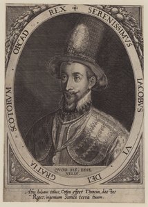 Koning James VI van Schotland (gravure) door Dominicus or Custodis Custos