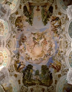 Fresco dat de koepel van het Schussenried-klooster decoreert door architect Domenikus Zimmermann (1685-1766) 1730-1731 Schussenried, Duitsland door Dominikus Zimmermann