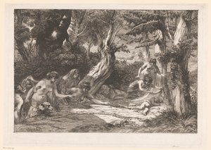 Diana en haar nimfen vinden de slapende Cupido in het bos