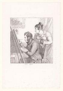 Zelfportret van de kunstenaar in actie met toekijkende vrouw door Dominique Vivant Denon (baron)