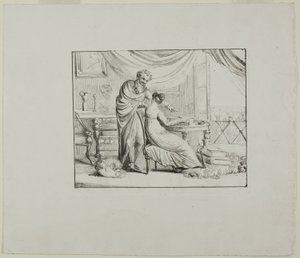 Denon geeft les aan een jonge vrouw die op een lithografische steen tekent door Dominique Vivant Denon