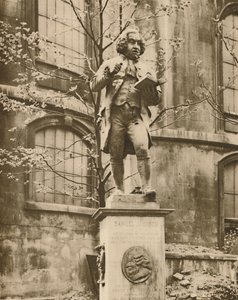 Dr. Johnson op zijn voetstuk, vanwaar hij Fleet Street kan zien, c1935