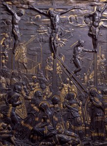Kruisiging van Christus, ca 1465, door Donatello (ca 1386-1466), damasceen bronzen reliëf, 93x70 cm. Italië door Donatello