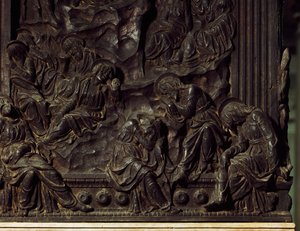 Aanbidding in de tuin, (detail) van linker preekstoel, door Donatello, Basiliek van Sint Laurentius, Florence, Italië door Donatello