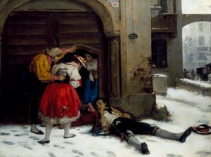 Terugkeer na een nachtelijk feest, schilderij door Domenico Scattola (1814-1876) door Donenico Scattola