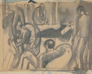 Maynard Keynes, Lytton Strachey en anderen, ca. 1916 door Dora Carrington