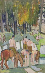 Soldaten bij een Stroom door Dora Carrington
