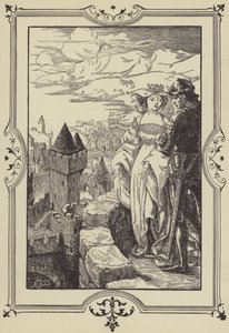 Annoure bracht de Koning naar de kantelen (litho). door Dora Curtis