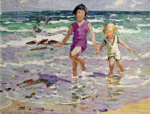 Door de golven (olieverf op doek)