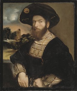 Portret van een man met een zwarte baret door Dosso Dossi