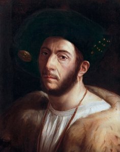 Portret van man, waarschijnlijk Cesare Borgia (1475-1507), detail, begin 16e eeuw door Dosso Dossi