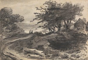 Landschap met bomen en twee figuren door Dr. Thomas Monro