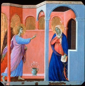 Paneel van het Maestà Altaarstuk: De Aankondiging, 1311 door Duccio di Buoninsegna