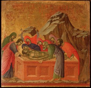Passie: de graflegging. Maesta altaarstuk (tempera en goud op hout) door Duccio di Buoninsegna