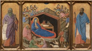 De geboorte van Christus met de profeten Jesaja en Ezechiël door Duccio di Buoninsegna