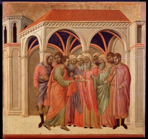 Het verraad van Judas. Maesta altaarstuk (tempera en goud op hout) door Duccio di Buoninsegna
