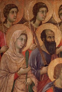 Maagd en kind op de troon, detail met heilige Catharina van Alexandrië en heilige Paulus (detail)