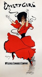 Kunst. Vermaak. Een vrolijk meisje, operette door Owen Halls en Sidney Jones. Poster door Dudley Hardy, Engeland door Dudley Hardy