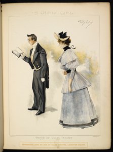 Twee personages. Een man die een boek leest en een dame