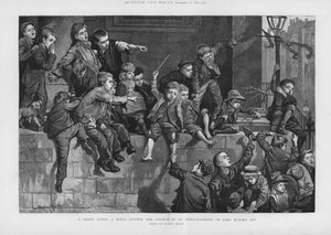 Een grote tribune - een scène buiten de kerk van St Mary-le-Strand, Londen, op Lord Mayor