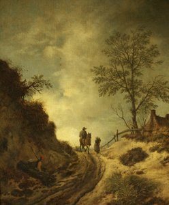 Een Ruiter en Andere Figuren op een Heuvelachtige Weg