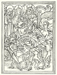 Blokboek Ars Moriendi, gedrukt omstreeks 1460 in de Nederlanden door wie onbekend (litho) door Dutch School