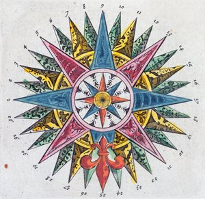 Windroos, uit een Blaue Atlas, gepubliceerd in Amsterdam, 1697