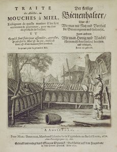 Omslag van Traite des Abeilles, ou Mouches a Miel... gedrukt in het Frans en Duits, gegraveerd door G.V. Eckhout, Amsterdam 1670