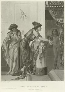 Dansende meisjes van Cades (gravure) door Dutch School