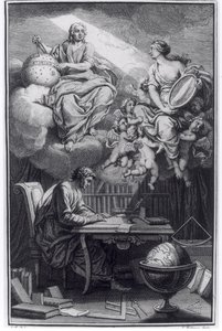 Frontispice van Elemens de la Philosophie de Neuton door Voltaire (1694-1778) gepubliceerd in Amsterdam, 1738