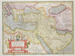 Kaart van het Turkse Rijk, uit de Mercator Atlas uitgegeven door Jodocus Hondius, Amsterdam, 1606