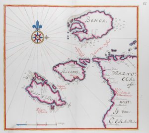 Kaart van een deel van het eiland Ceram (Seram) en Bonoa (Pulau Boano) en Pulau Kelang en Pulau Manipa