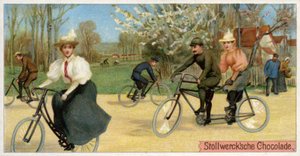 Mannen en vrouwen op fietsen door Dutch School