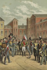 Napoleons afscheid van de Keizerlijke Garde in de Witte Paardenhof van het Paleis van Fontainebleau, 1814 door Dutch School