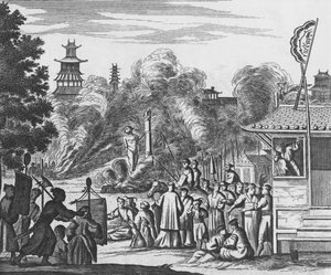 Vervolging van christenen in Japan, ca. 1680 (gravure) door Dutch School