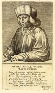 Portret van Hubert van Eyck (1366-1426) plaat 1 uit een serie portretten van kunstenaars, gegraveerd door Theodor Galle (1571-1633)