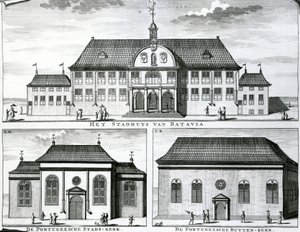 Portugese kerk en stadhuis in Batavia, 19e eeuw