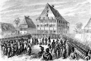 De aankomst van Madame Pfeiffer (Ida Pfeiffer) door koningin Ranavaio, 1846-1848 door Dutch School